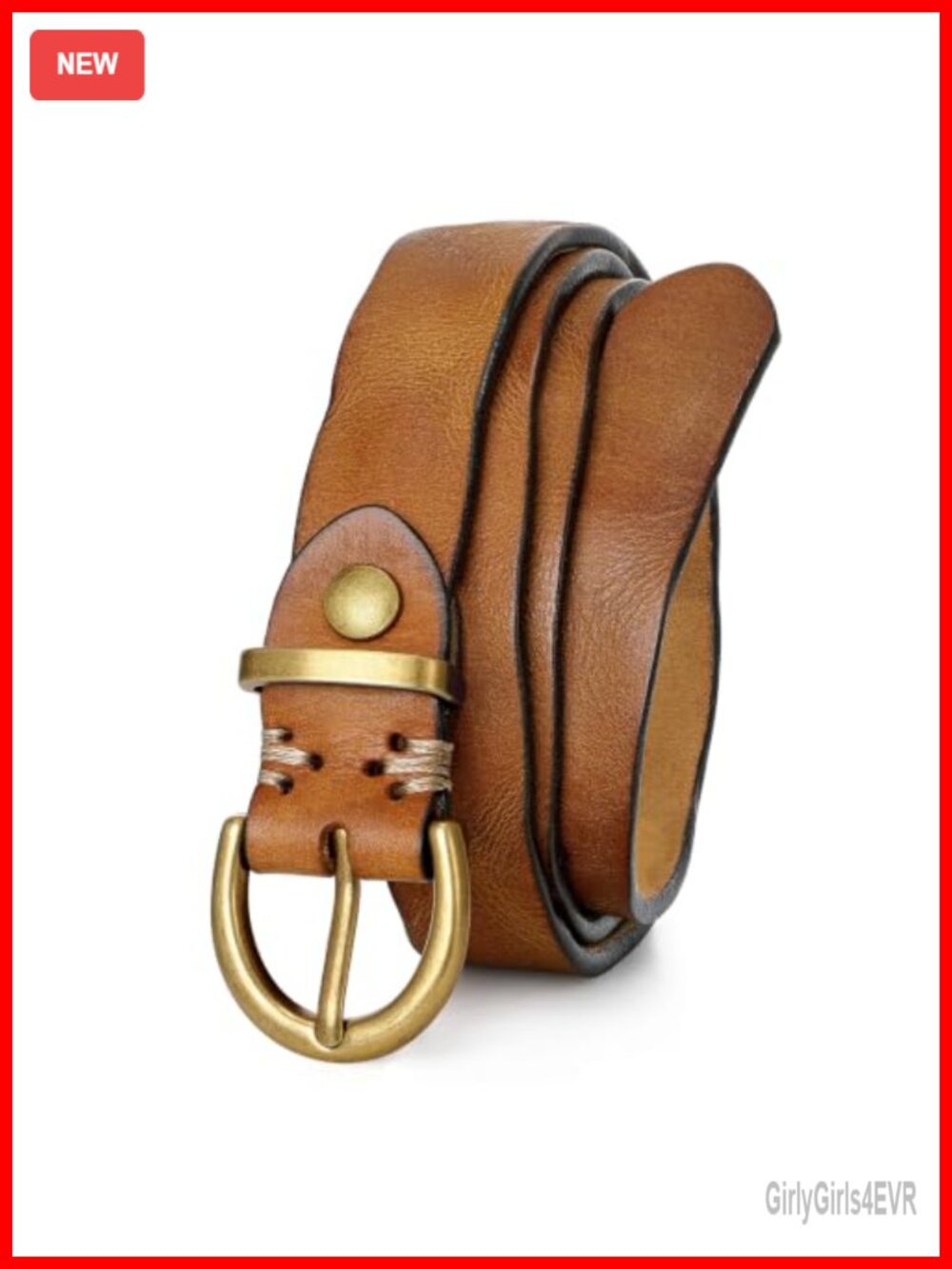 Genuine Leather Belt Full Grain Real Leather Brass Buckle Thin 1 Inch